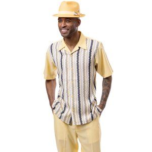 Montique Men's Weave Design Walking Suit Set in CANARY-2401